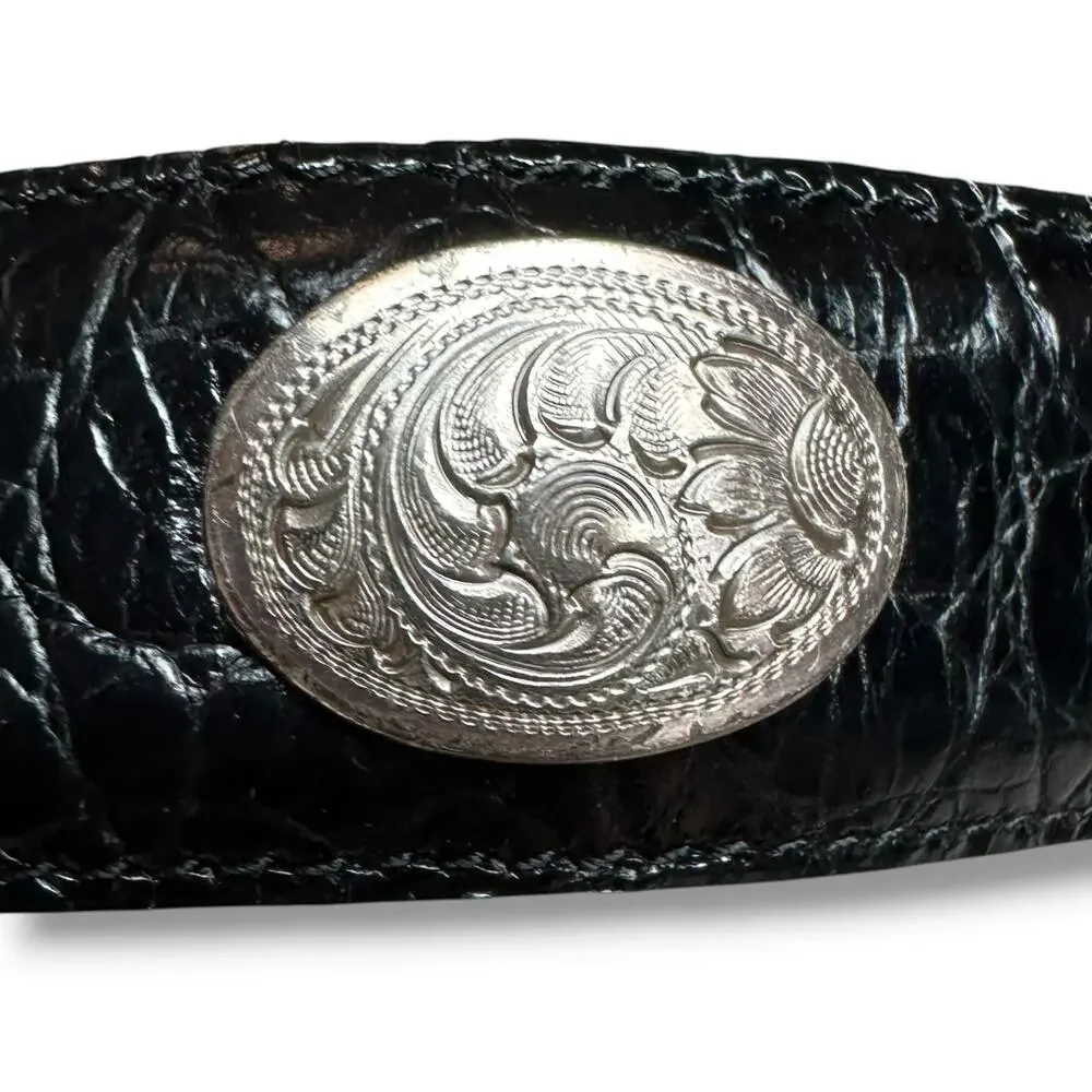 NWOT Martin Dingman Black Alligator Grain Calfskin Concho Western Belt USA Sz 40